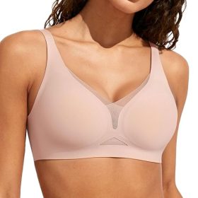 Deep V Mesh Wireless Bra Seamless Bralettes, Soft Support